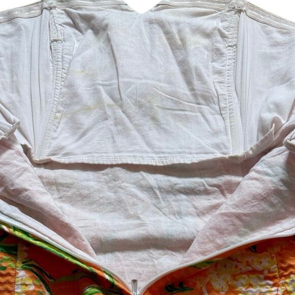 Lilly Pulitzer Bowen Strapless Dress Sz 0 Beaded Orange White Floral Cotton - Picture 5 of 16